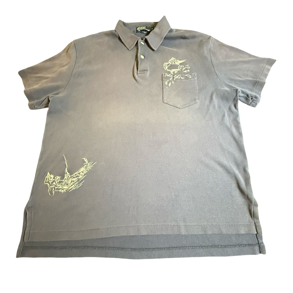 Polo Ralph Lauren Polo Shirt Mens Large Blue Fishing Graphic Vintage Vintage